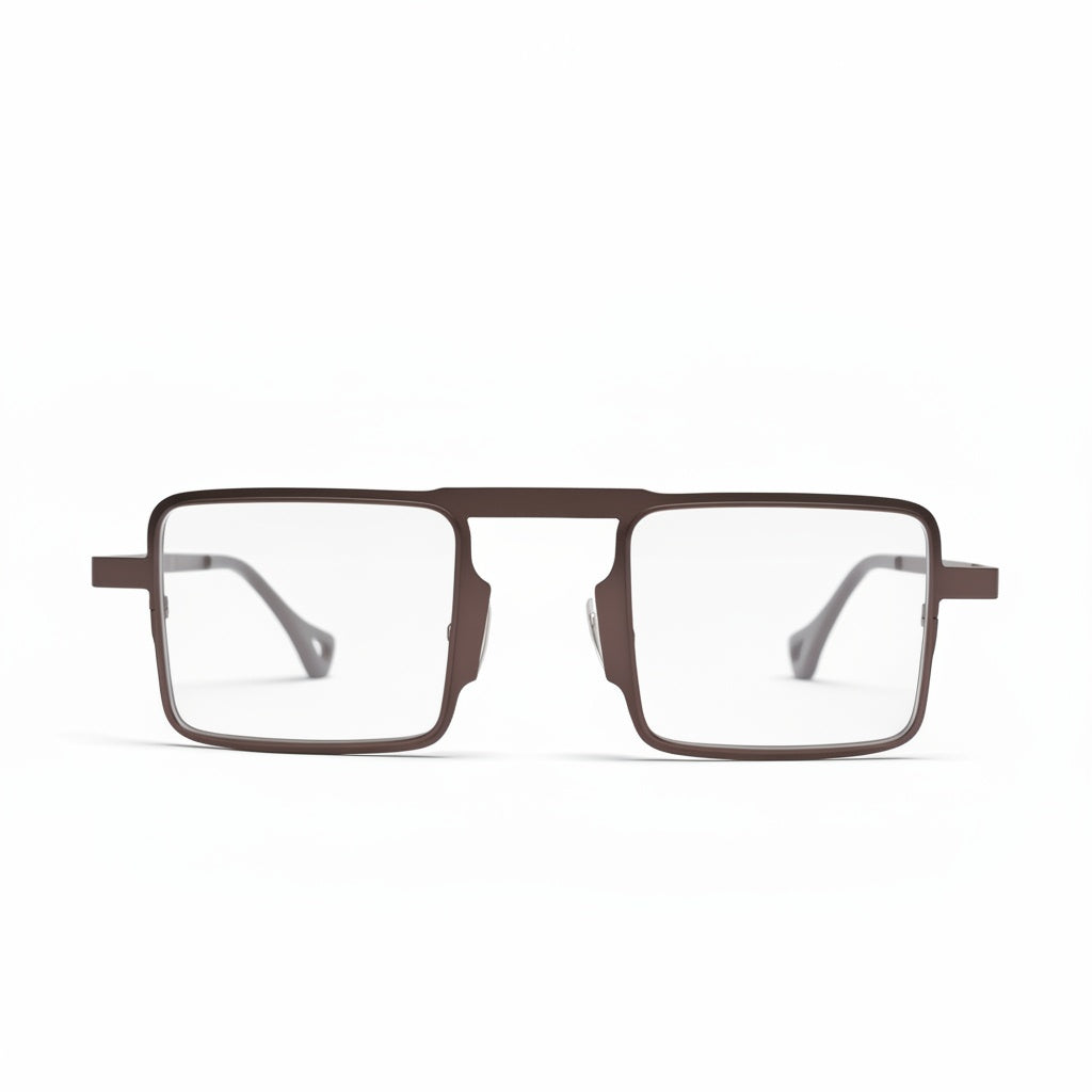 Rectangular eyeglasses with a brown frame on a white background