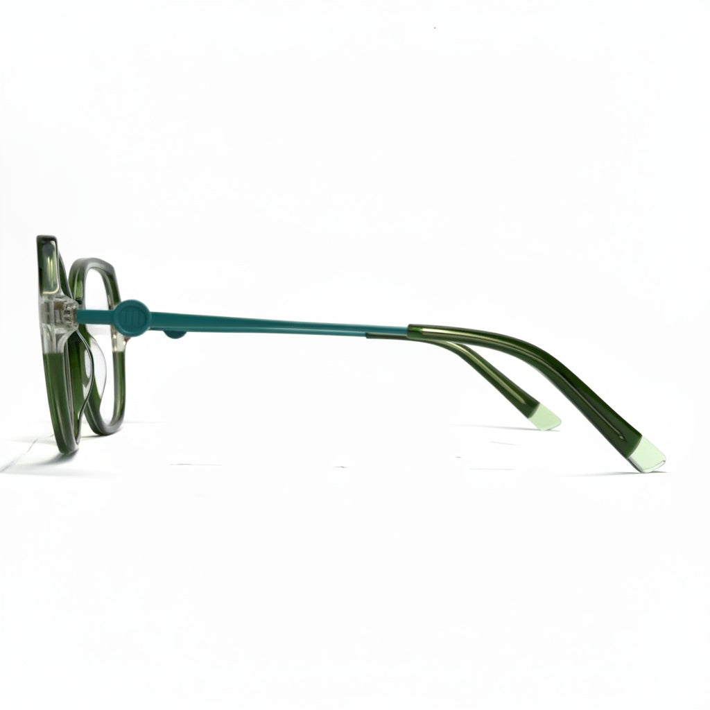 Green eyeglasses on a white background