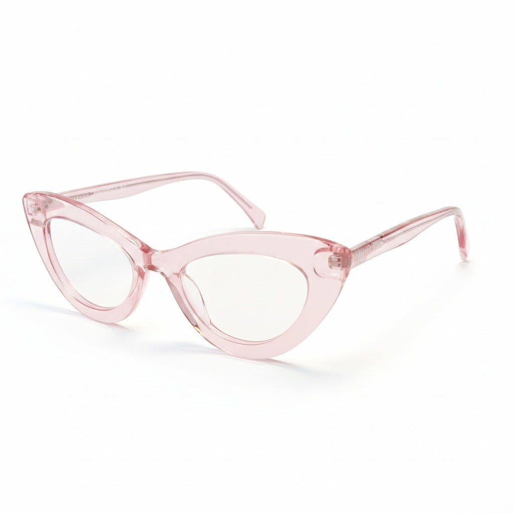Pink cat-eye glasses on a white background