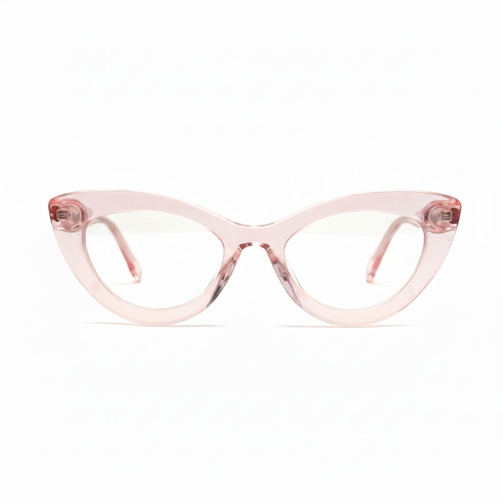 Pink cat-eye glasses on a white background
