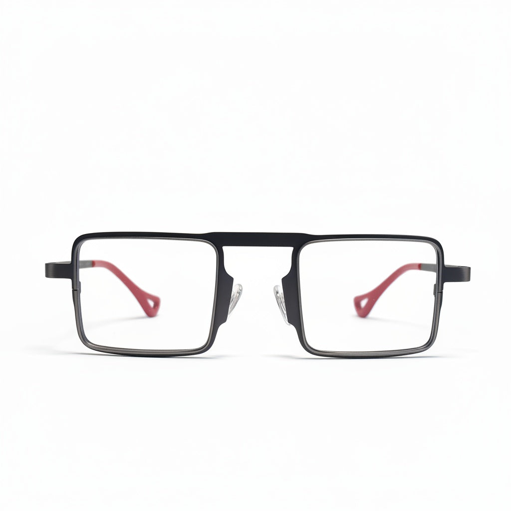 Black rectangular eyeglasses on a white background