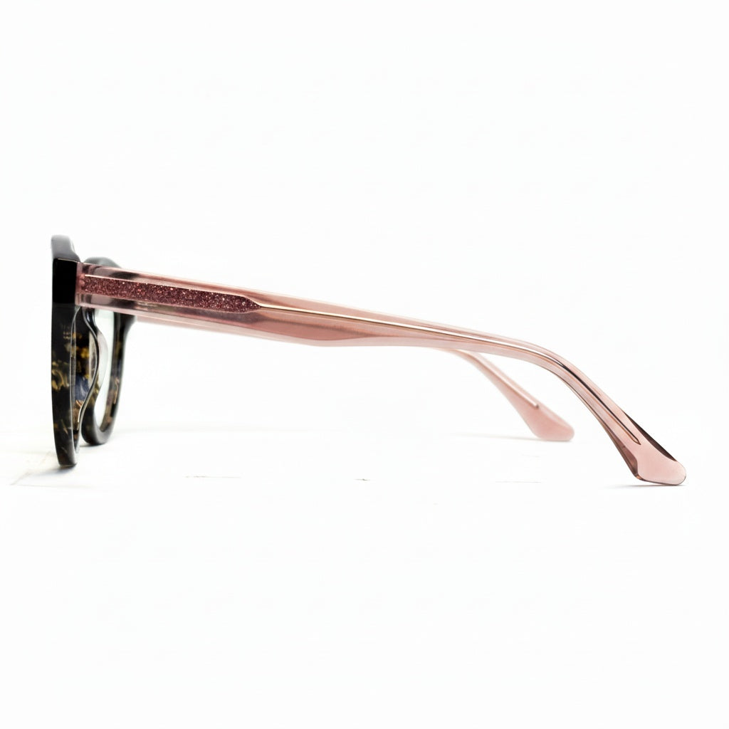 Rose gold sunglasses with tortoiseshell frame on a white background