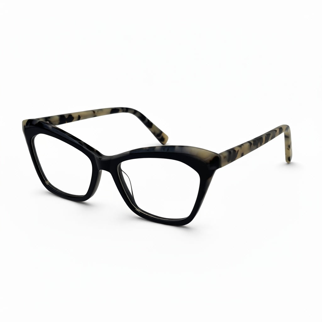 Black cat-eye glasses on a white background