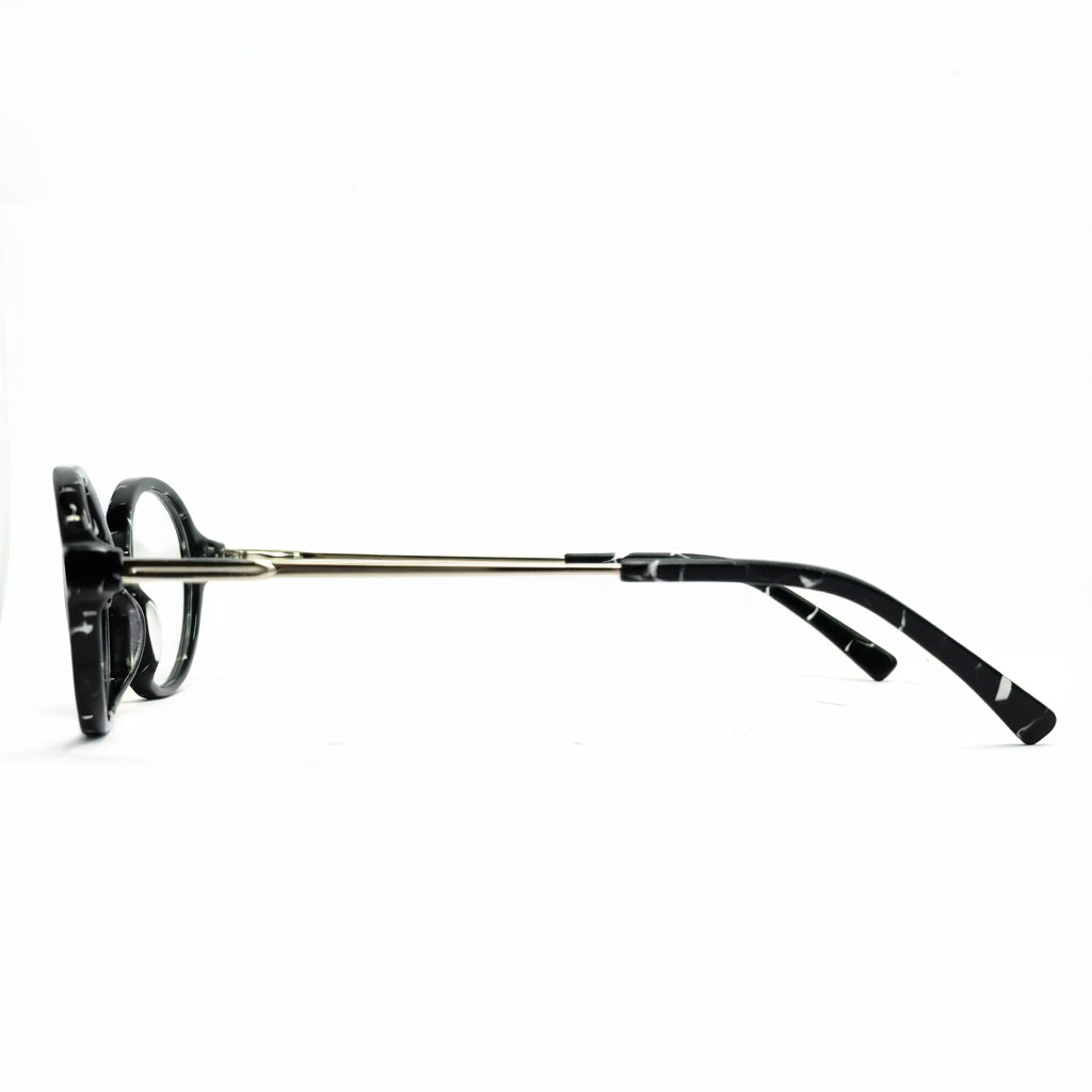 Eyeglasses with a black frame on a white background