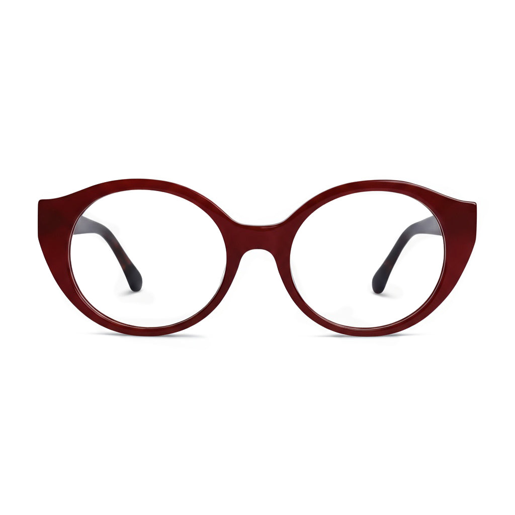 Red eyeglasses on a white background