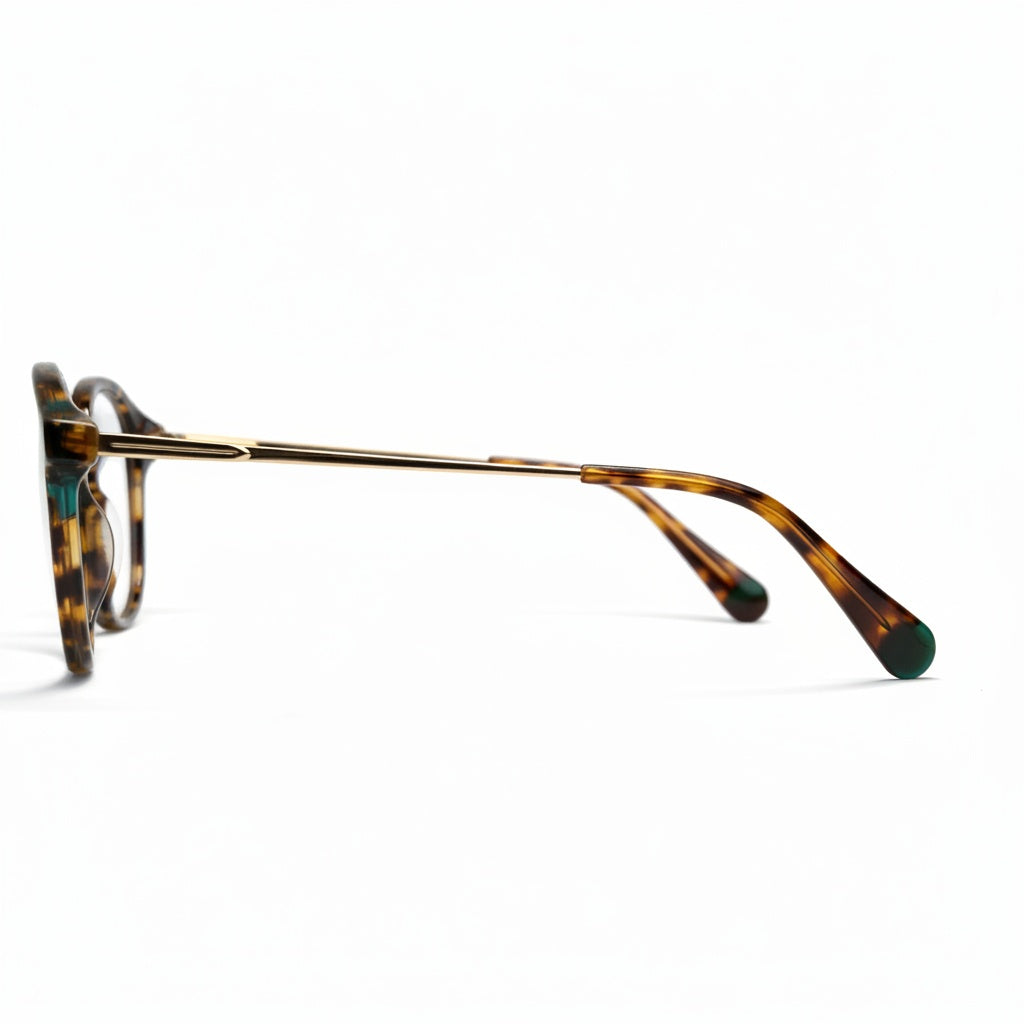 Tortoiseshell eyeglasses on a white background
