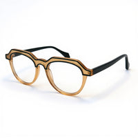 Brown eyeglasses with black temple tips on a white background
