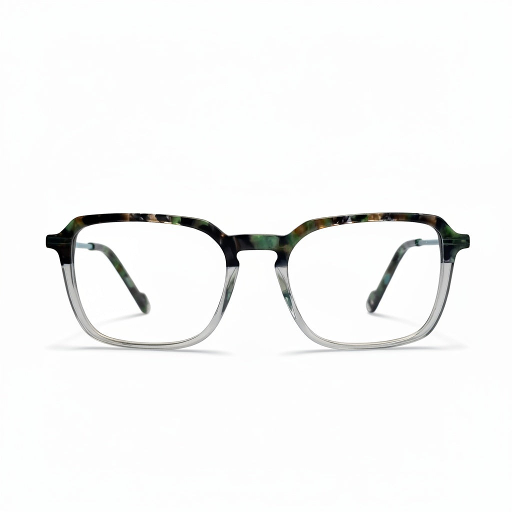 Tortoiseshell eyeglasses on a white background