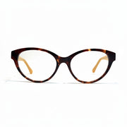 Tortoiseshell cat-eye glasses on a white background