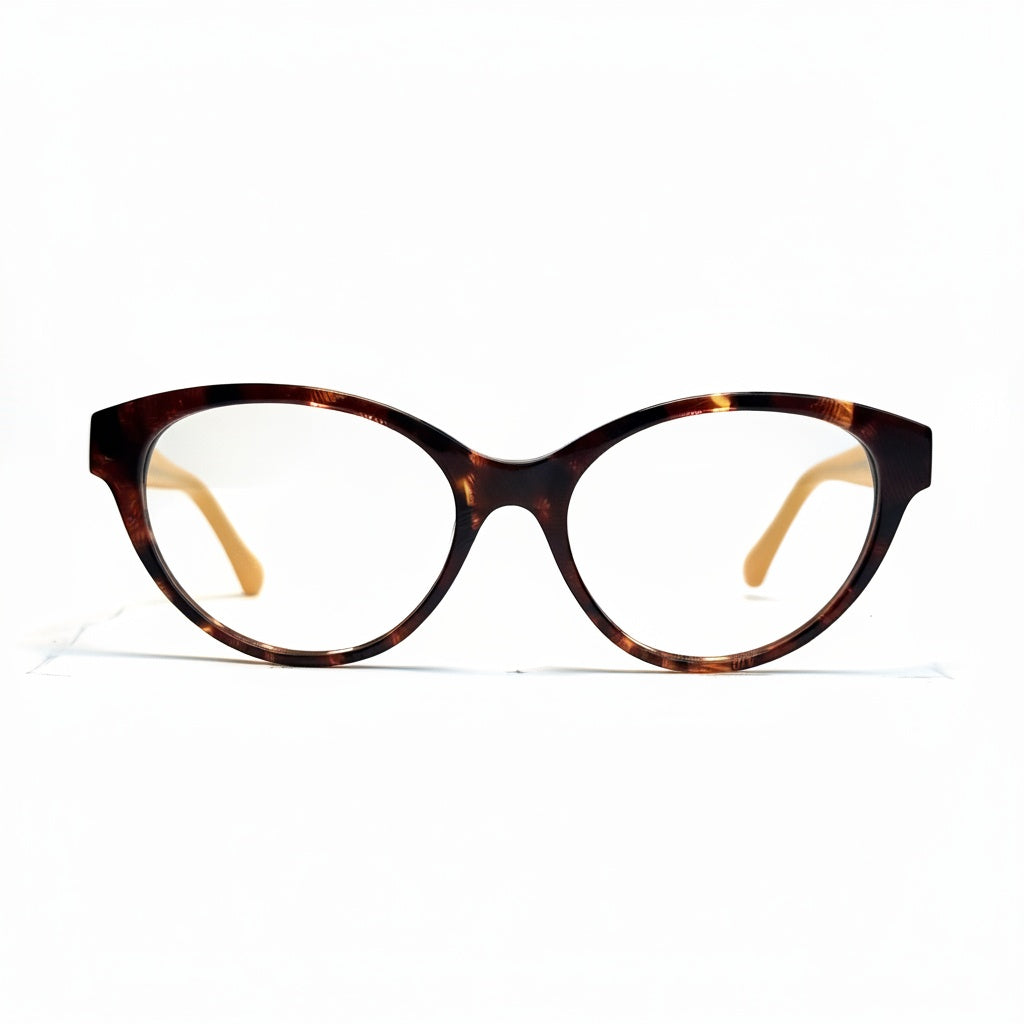 Tortoiseshell cat-eye glasses on a white background