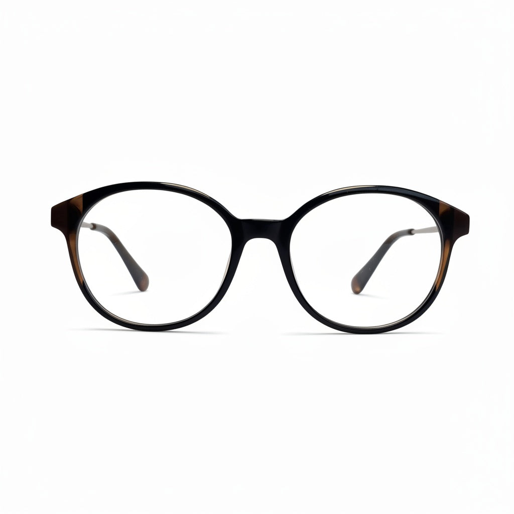 Black round eyeglasses on a white background