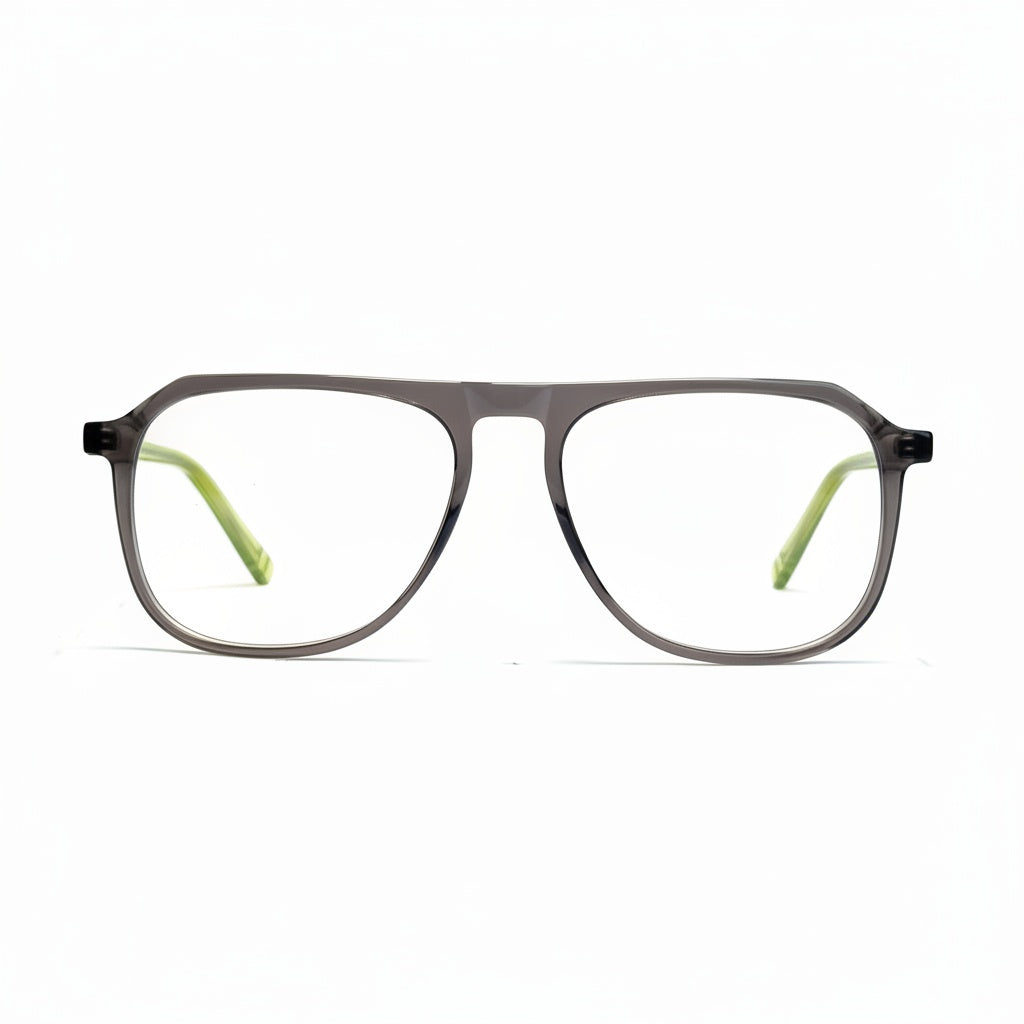 Gray eyeglasses on a white background