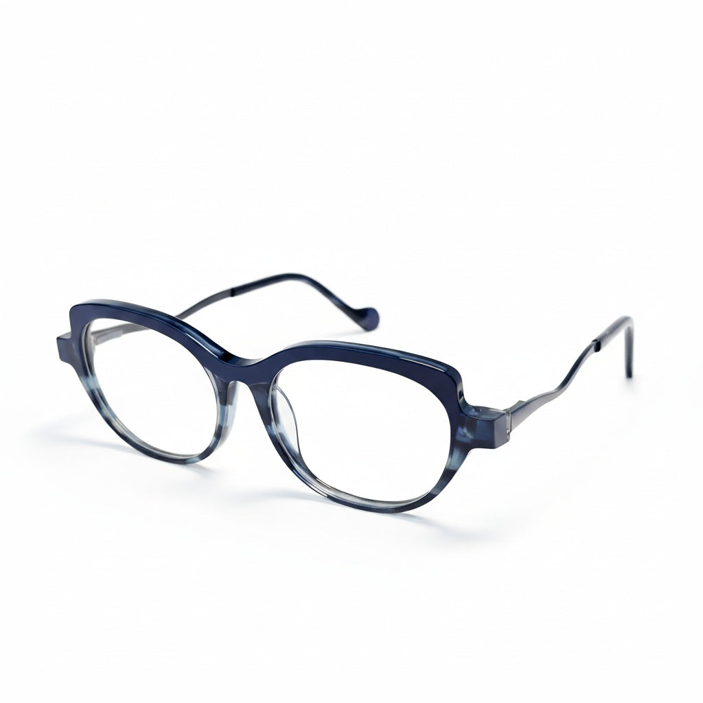 Blue eyeglasses on a white background
