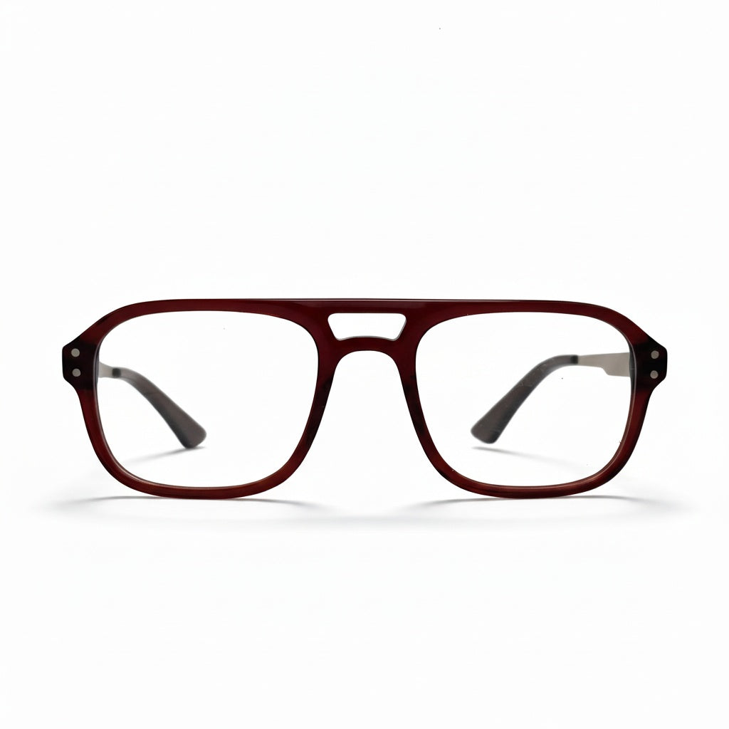Red eyeglasses on a white background