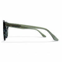 Green sunglasses with a white background