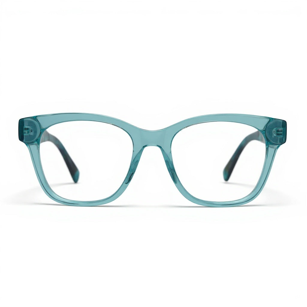 light bue eyeglasses on a white background
