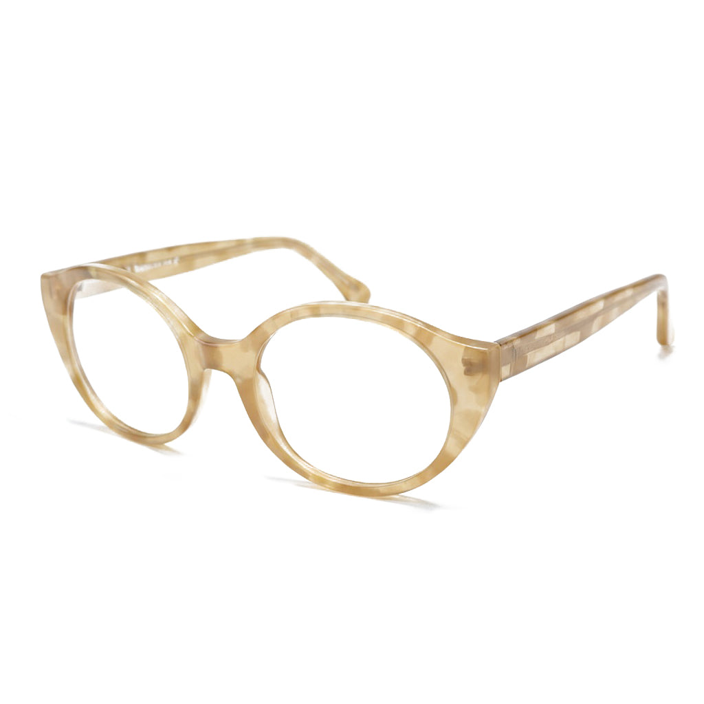 Beige eyeglasses on a white background
