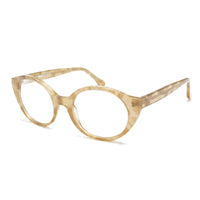 Beige eyeglasses on a white background