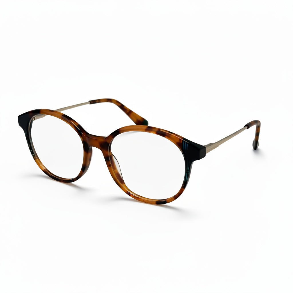 Tortoiseshell eyeglasses on a white background