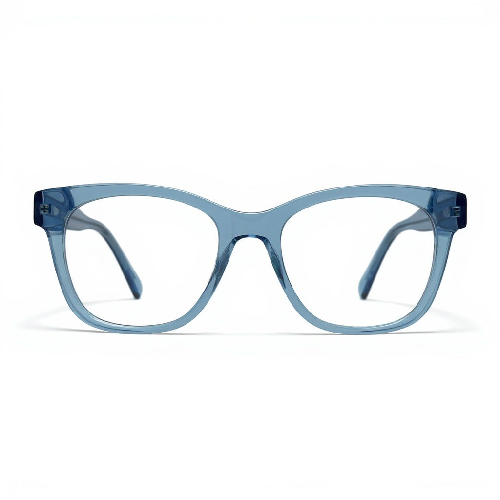 Teal cat-eye glasses on a white background