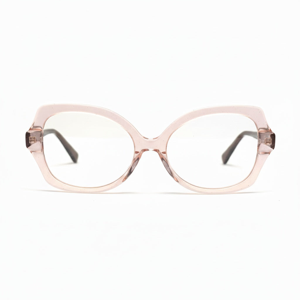Pink eyeglasses on a white background