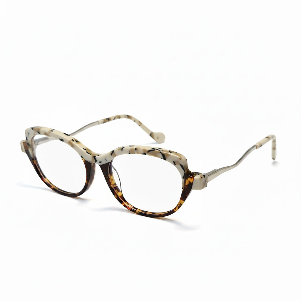 Tortoiseshell eyeglasses on a white background