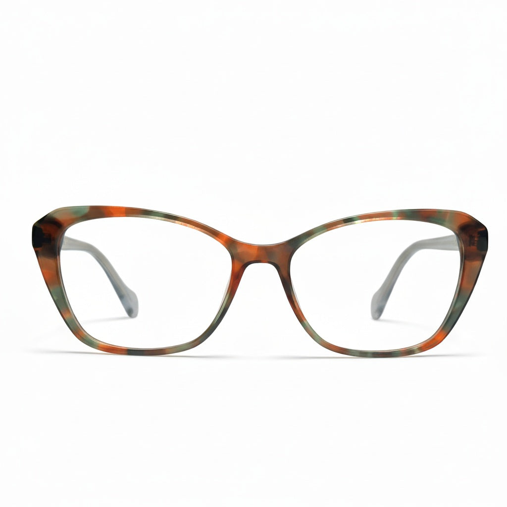 Tortoiseshell cat-eye glasses on a white background