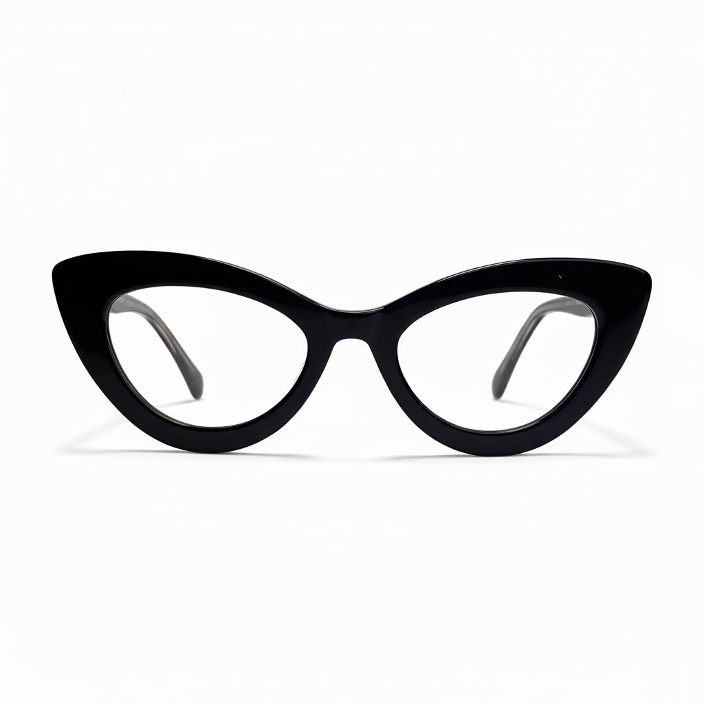 Black cat-eye glasses on a white background