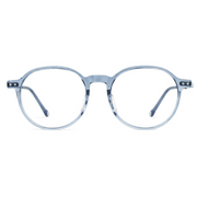 Round eyeglasses with a clear frame on a white background