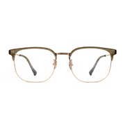 Pair of glasses with a gold frame on a white background
