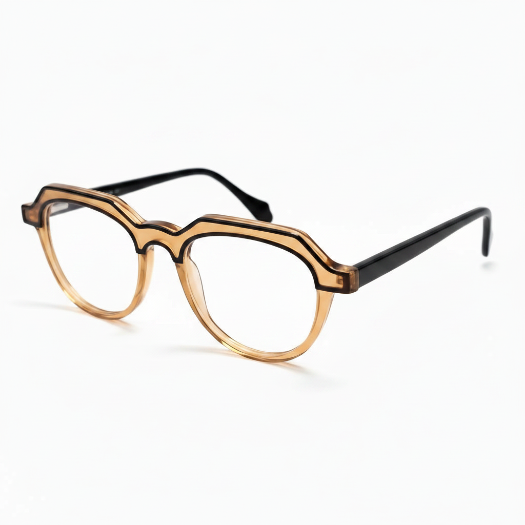 Featuring a classic geometric silhouette in yellow-brown acetate, finished with...