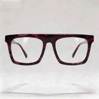 Dark burgundy tortoise square acetate eyeglasses frame, side profile shot on light gray studio background
