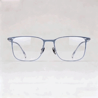 Silver metal square eyeglasses frame, white studio background