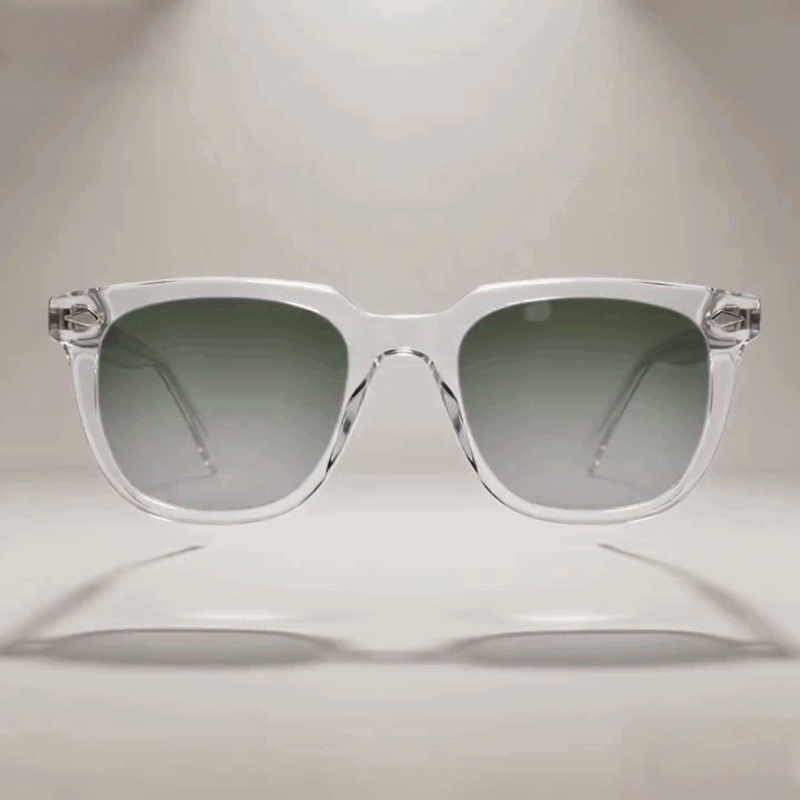 Clear transparent square acetate sunglasses side view studio shot