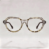Pale tortoise octagonal acetate eyeglasses frame, dark solid temples, white studio background