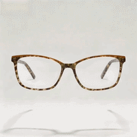 Brown tortoise square acetate eyeglasses frame, white studio background