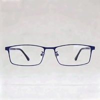Dark navy metal rectangular eyeglasses frame, white studio product shot