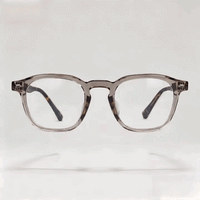 Light gray tortoise square acetate eyeglasses frame, white studio background