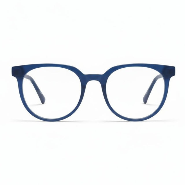 Blue eyeglasses on a white background