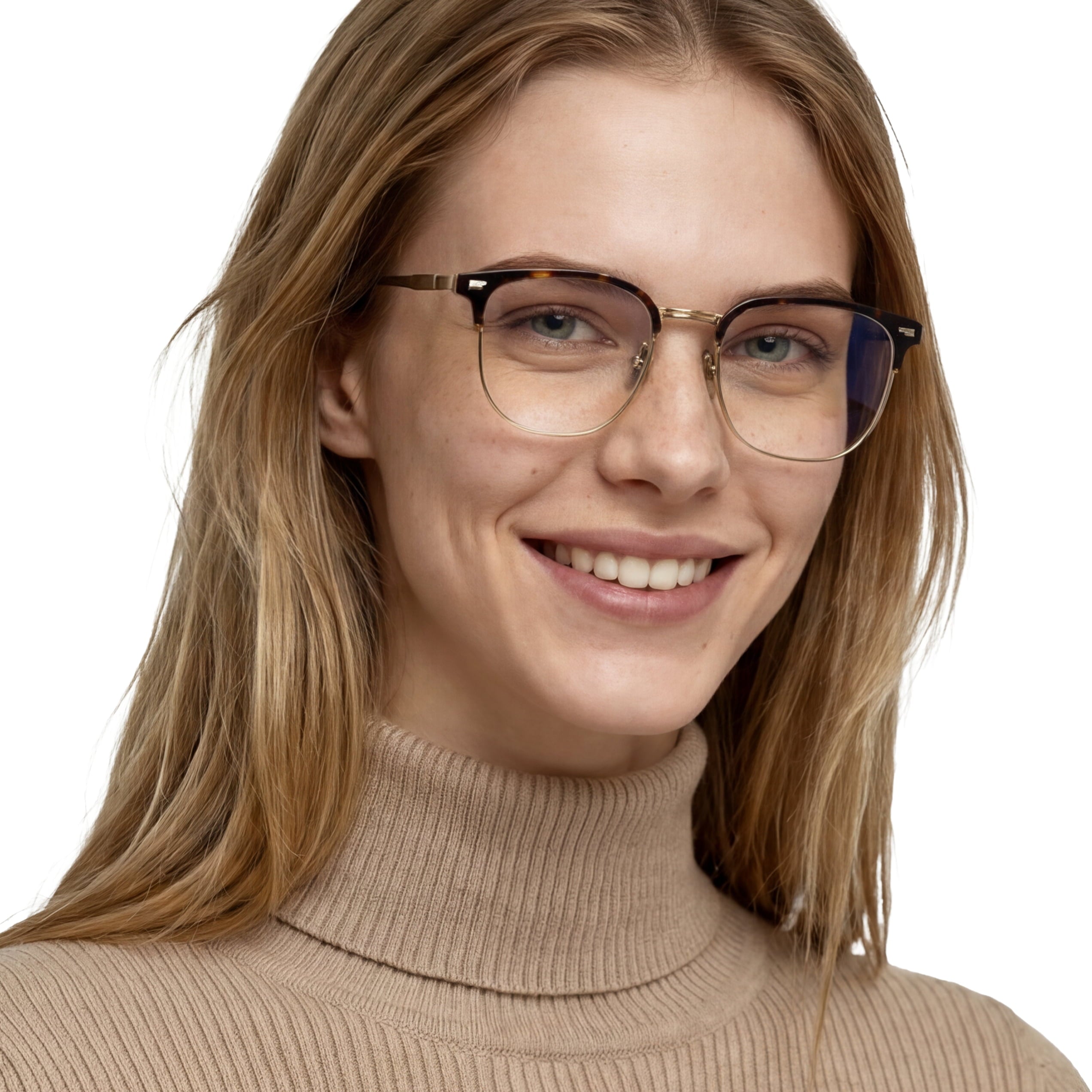Woman wearing glasses with a plain background