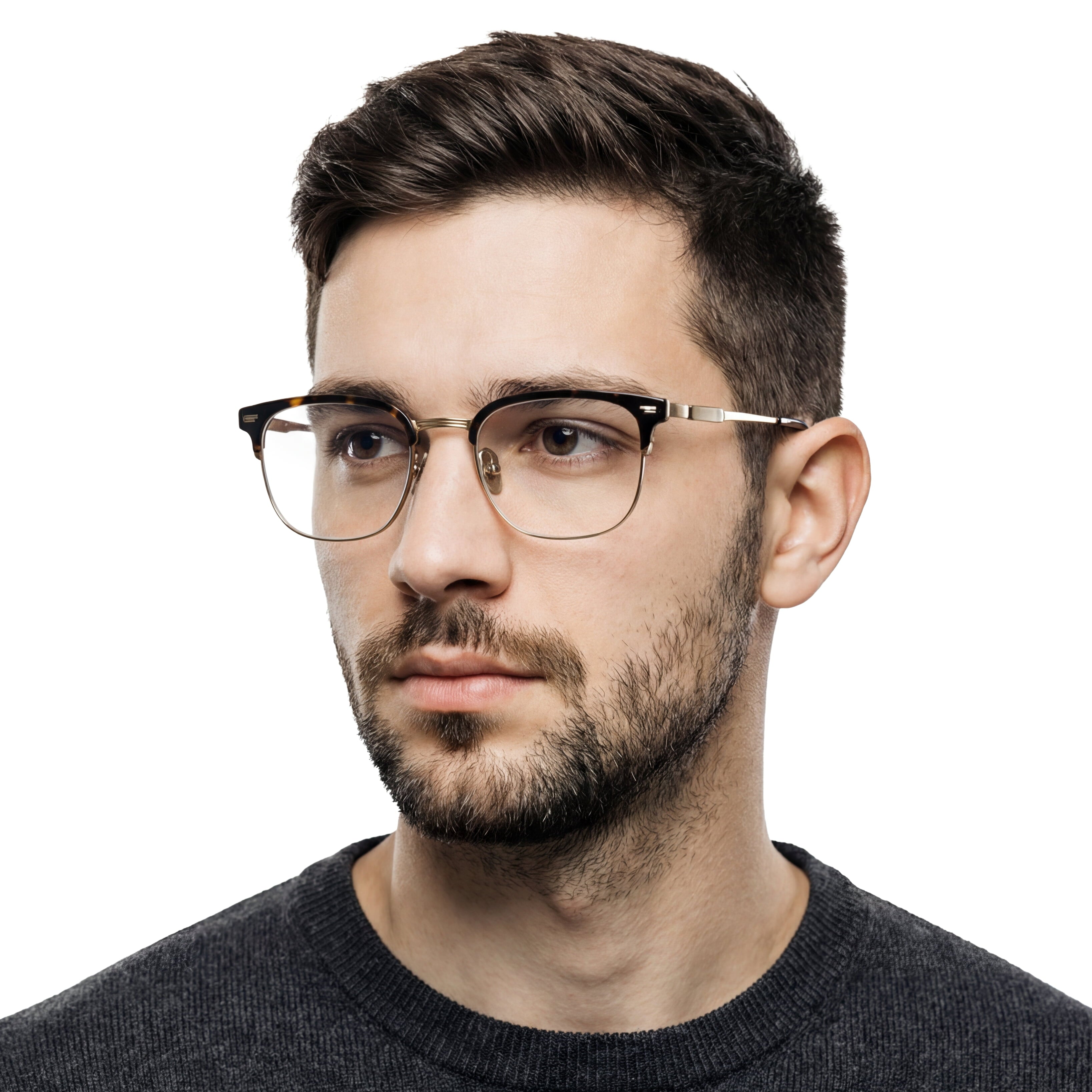 Man wearing glasses with a neutral background