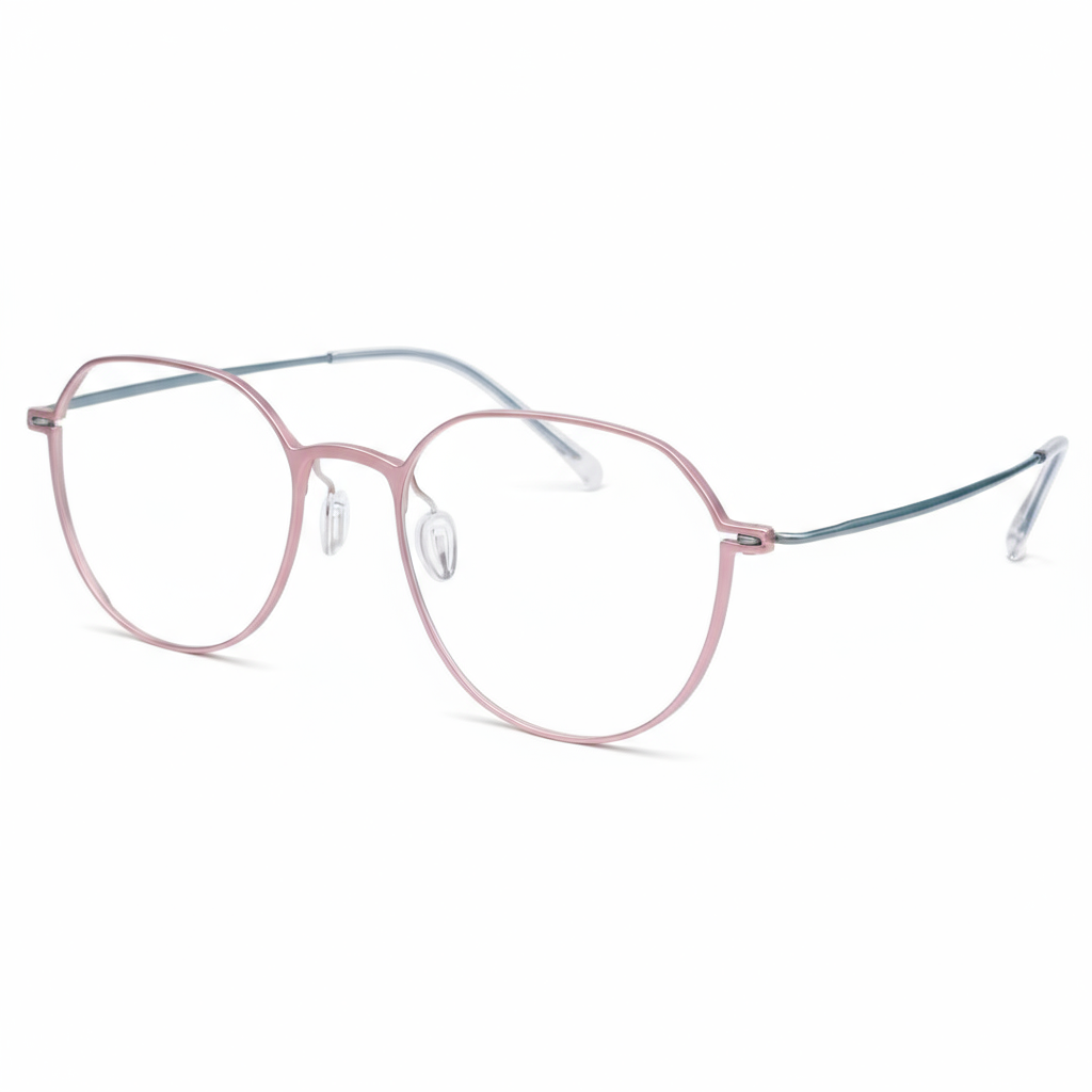 Pink eyeglasses on a white background