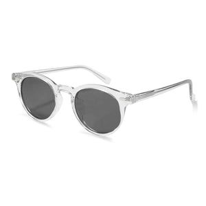 Black sunglasses with thin metal frame on a white background