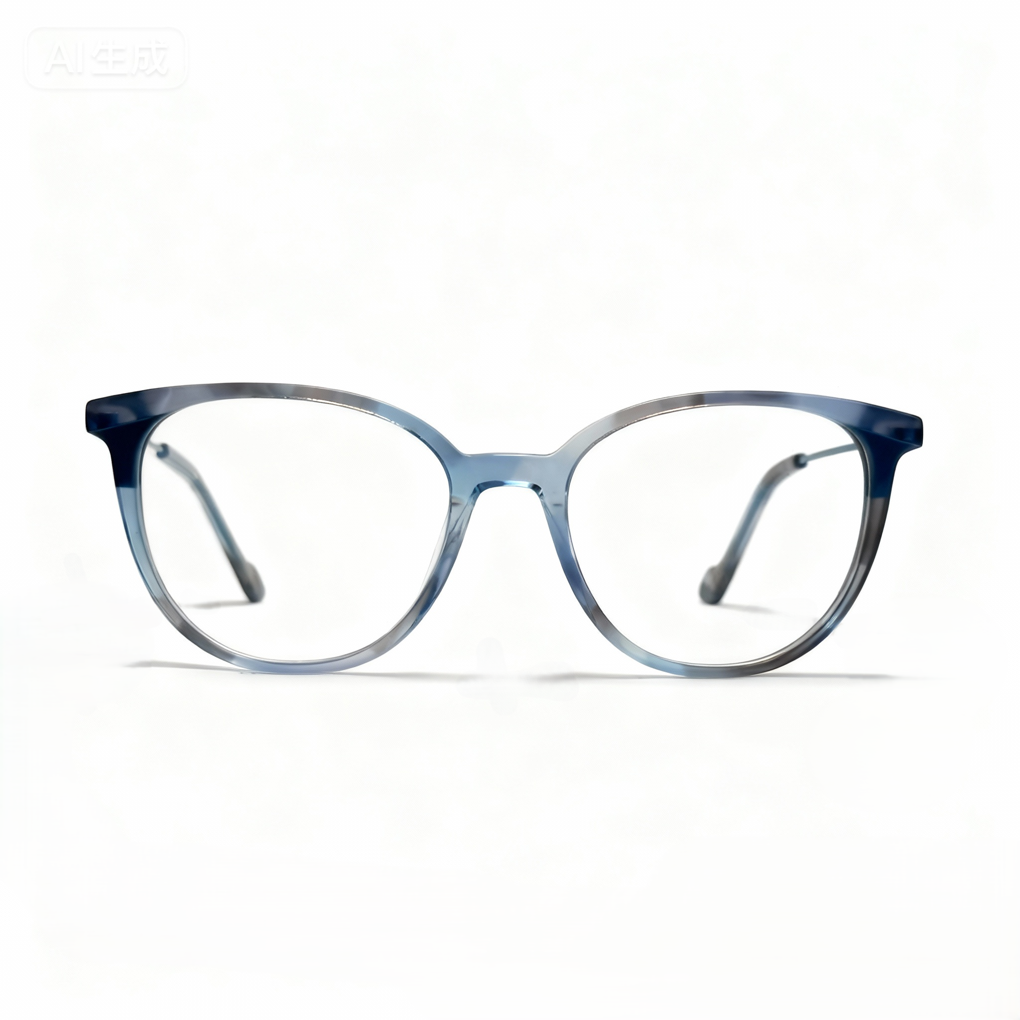Blue and gray eyeglasses on a white background